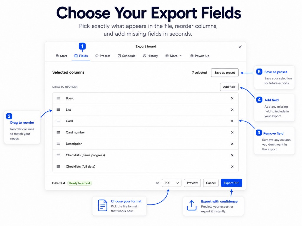 Choose your export fields