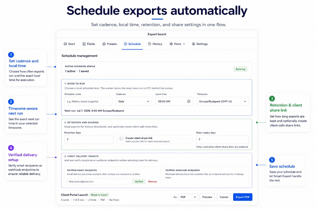 Schedule exports automatically